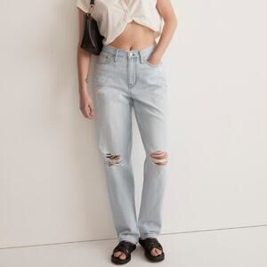 Madewell The Slouchy Boyjean in Wrightlane Wash Ripped Edition